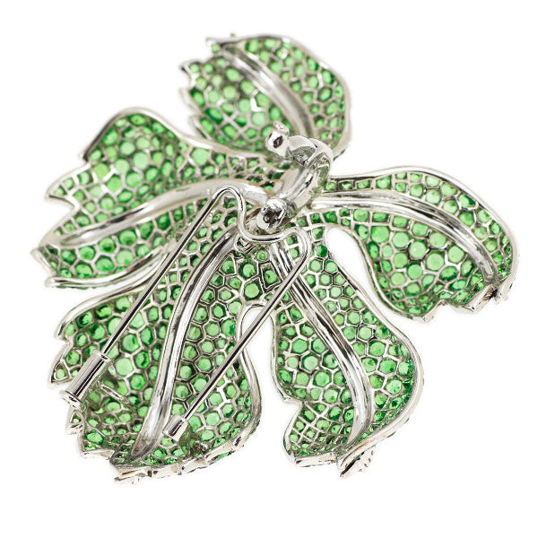 K18WG グロッシュラーライト ガーネット ダイヤモンド ブローチ兼ペンダントトップ 15.11ct D1.32ct 植物 ブドウ パヴェ