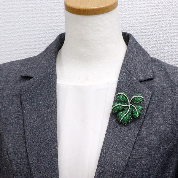 K18WG グロッシュラーライト ガーネット ダイヤモンド ブローチ兼ペンダントトップ 15.11ct D1.32ct 植物 ブドウ パヴェ