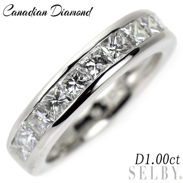 カナディアンダイヤ Pt950 プリンセスカット ダイヤモンド リング 1.00ct ハーフエタニティ
