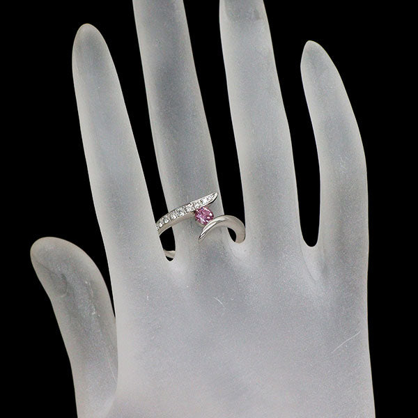 Pt900 ラウンドブリリアントカット ピンク サファイア ダイヤモンド リング 0.42ct D0.23ct