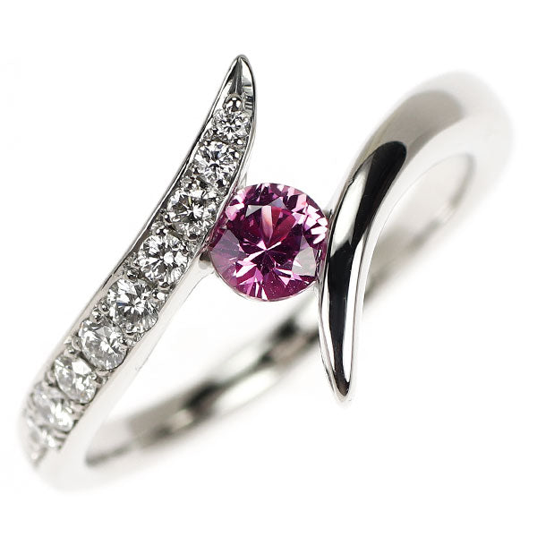 Pt900 ラウンドブリリアントカット ピンク サファイア ダイヤモンド リング 0.42ct D0.23ct