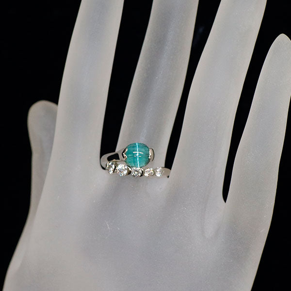 Pt900 トルマリンキャッツアイ ダイヤモンド リング 1.82ct D0.51ct