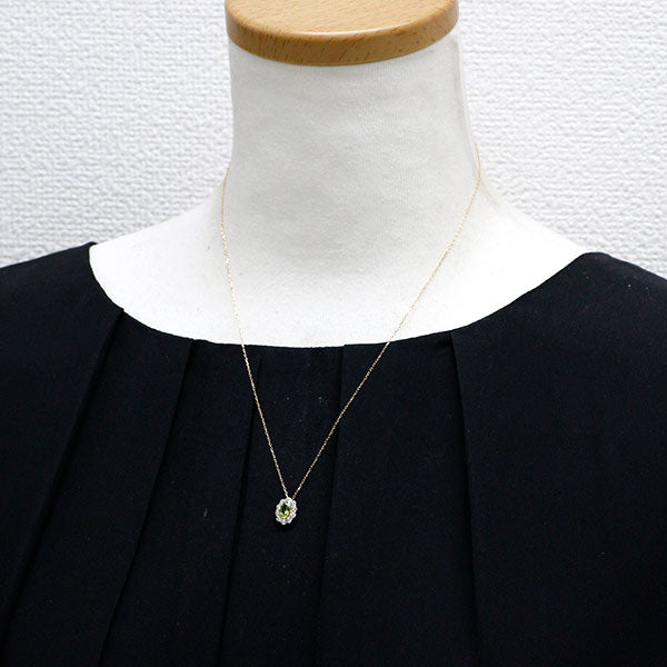 K18YG ペリドット ダイヤモンド ペンダントネックレス 0.47ct D0.45ct