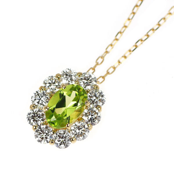 K18YG ペリドット ダイヤモンド ペンダントネックレス 0.47ct D0.45ct