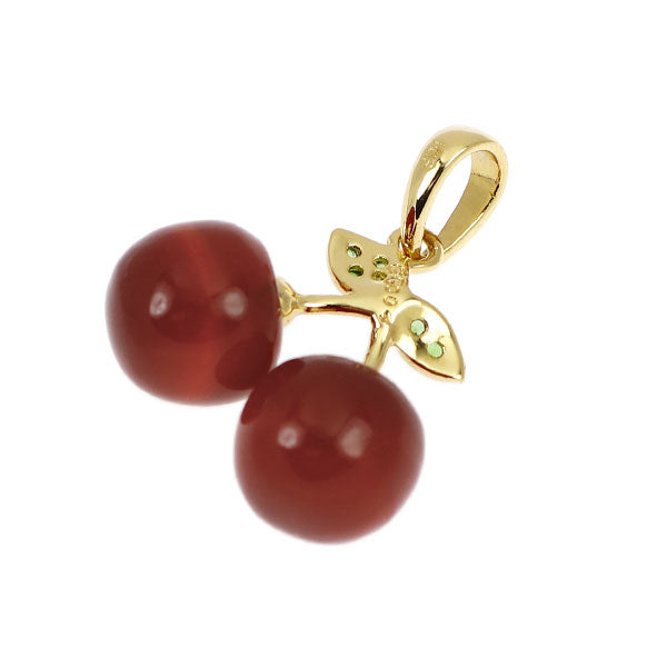 K18YG サードオニックス グリーンガーネット ペンダントトップ さくらんぼ