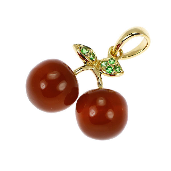 K18YG サードオニックス グリーンガーネット ペンダントトップ さくらんぼ