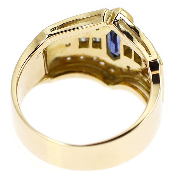 K18YG ロングヘキサゴンカット サファイア ダイヤモンド リング 1.11ct D0.65ct
