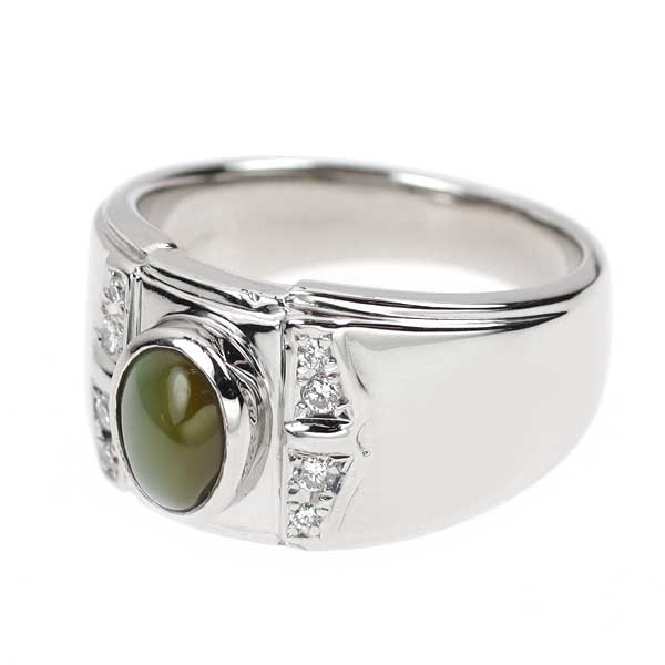Pt900 クリソベリルキャッツアイ ダイヤモンド リング 1.40ct D0.11ct