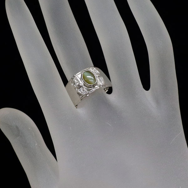 Pt900 クリソベリルキャッツアイ ダイヤモンド リング 1.40ct D0.11ct