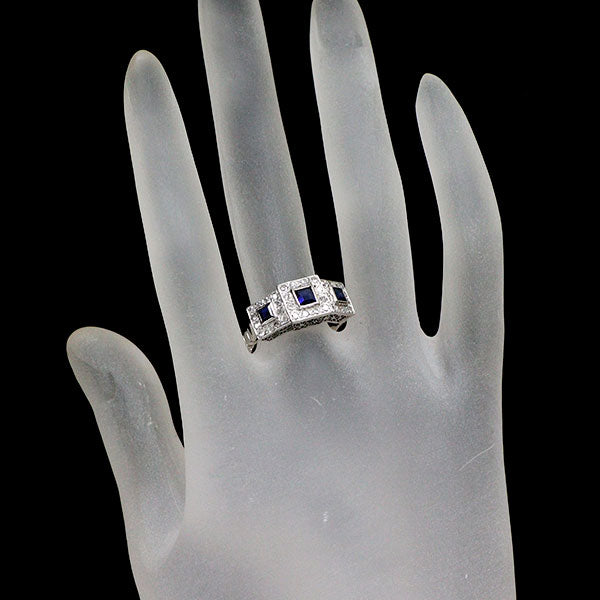 Pt900 サファイア シングルカットダイヤ リング D0.50ct 陽刻ヴィンテージ 昭和風レトロ
