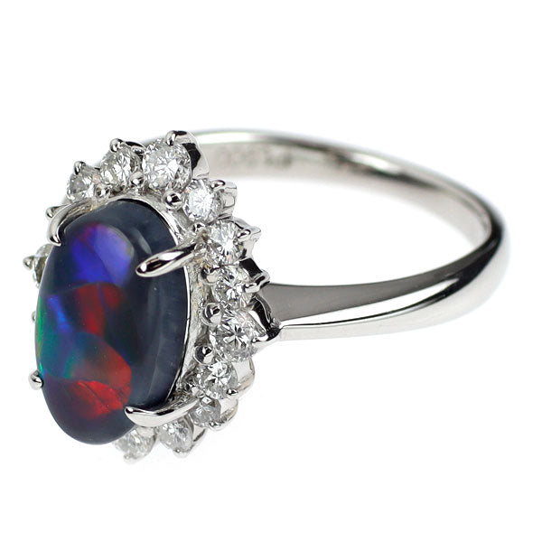 Pt900 ブラックオパール ダイヤモンド リング 2.28ct D0.63ct