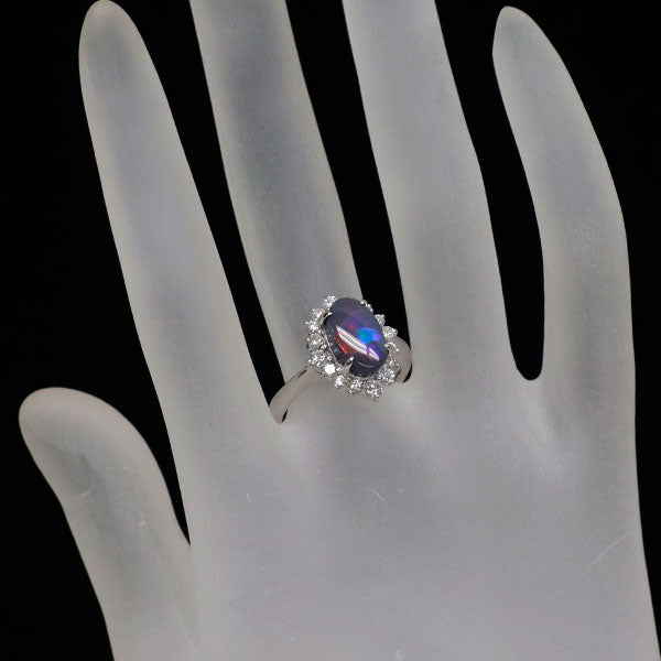 Pt900 ブラックオパール ダイヤモンド リング 2.28ct D0.63ct