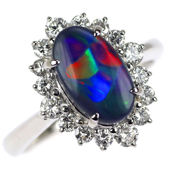 Pt900 ブラックオパール ダイヤモンド リング 2.28ct D0.63ct