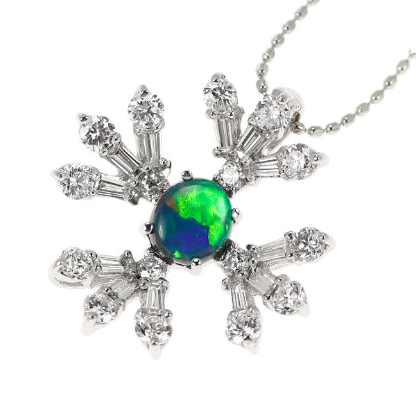 K18WG ブラックオパール ダイヤモンド ペンダントネックレス 0.48ct D0.90ct