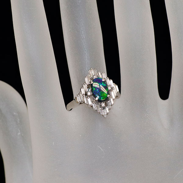 Pt900 ブラックオパール ダイヤモンド リング 0.90ct D0.55ct