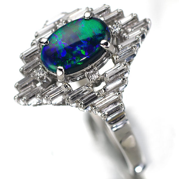 Pt900 ブラックオパール ダイヤモンド リング 0.90ct D0.55ct