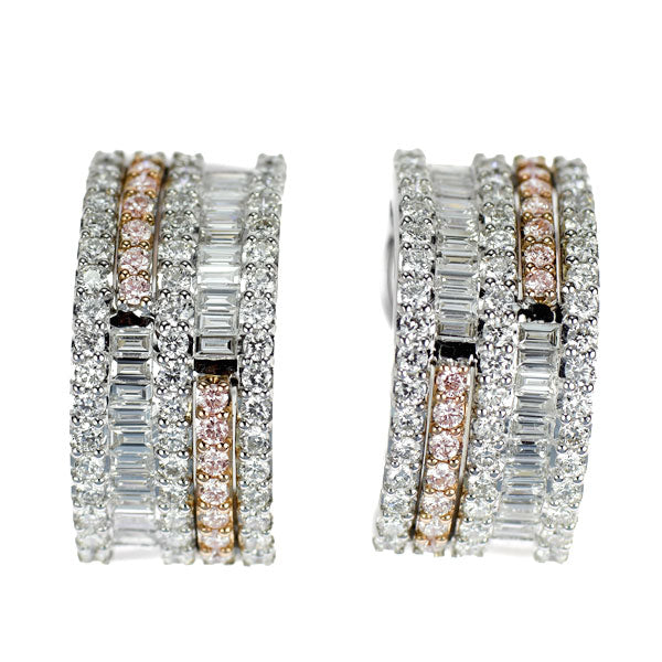 K18WG/PG 天然ピンク/カラーレス ダイヤモンド ピアス 3.00ct