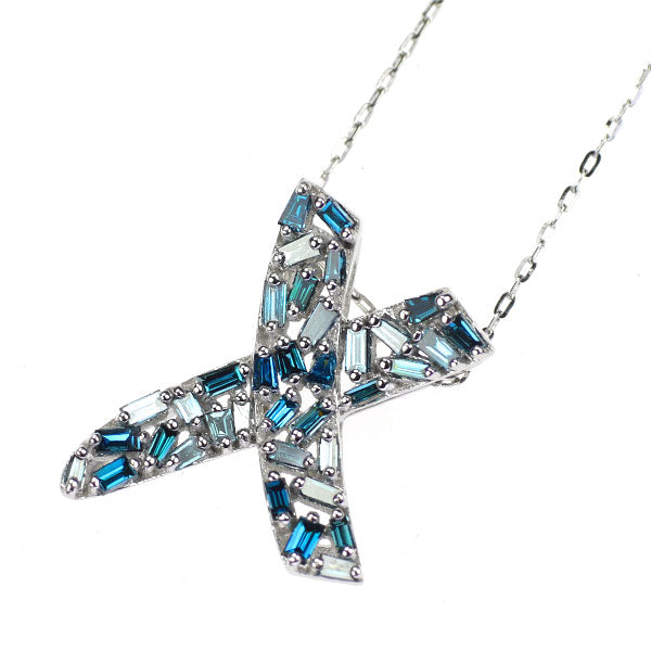 K18WG トリートブルー ダイヤモンド ペンダントネックレス 0.30ct