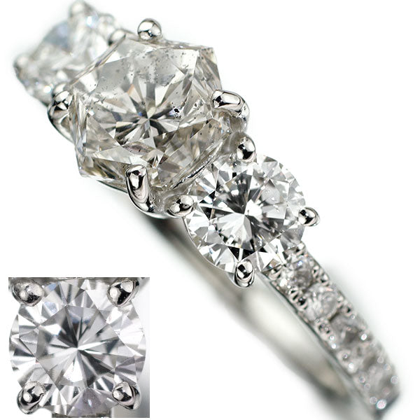 Pt950 ファイヤーローズカット ダイヤモンド ダイヤモンド リング 1.421ct K（FB） D0.90ct