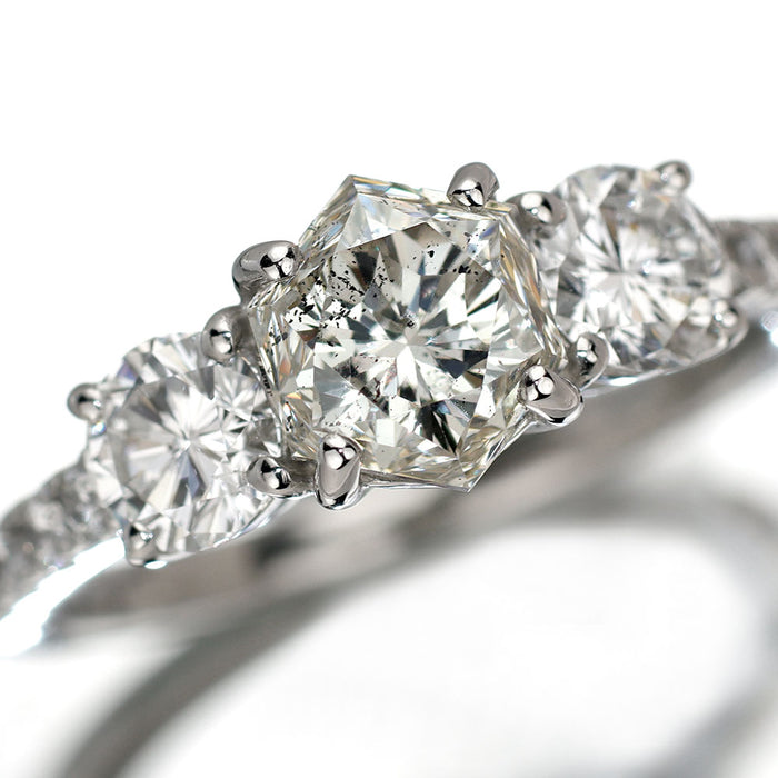 Pt950 ファイヤーローズカット ダイヤモンド ダイヤモンド リング 1.421ct K（FB） D0.90ct