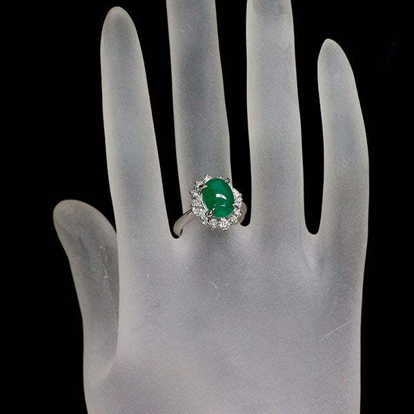 Pt900 エメラルドキャッツアイ ダイヤモンド リング 4.33ct D0.73ct