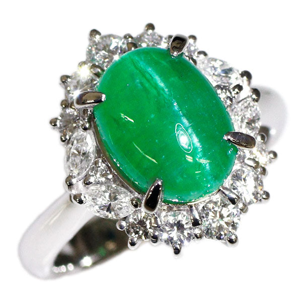 Pt900 エメラルドキャッツアイ ダイヤモンド リング 4.33ct D0.73ct