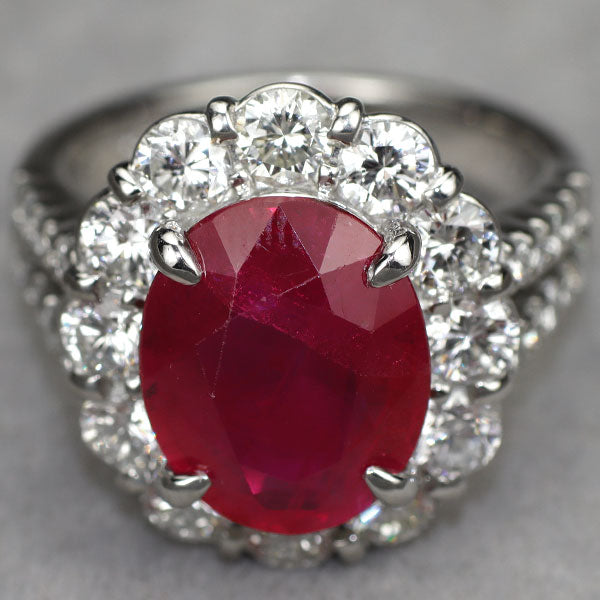 Pt900 ミャンマー産 ルビー ダイヤモンド リング 6.178ct D2.12ct