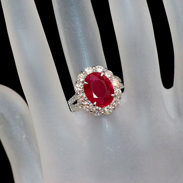 Pt900 ミャンマー産 ルビー ダイヤモンド リング 6.178ct D2.12ct