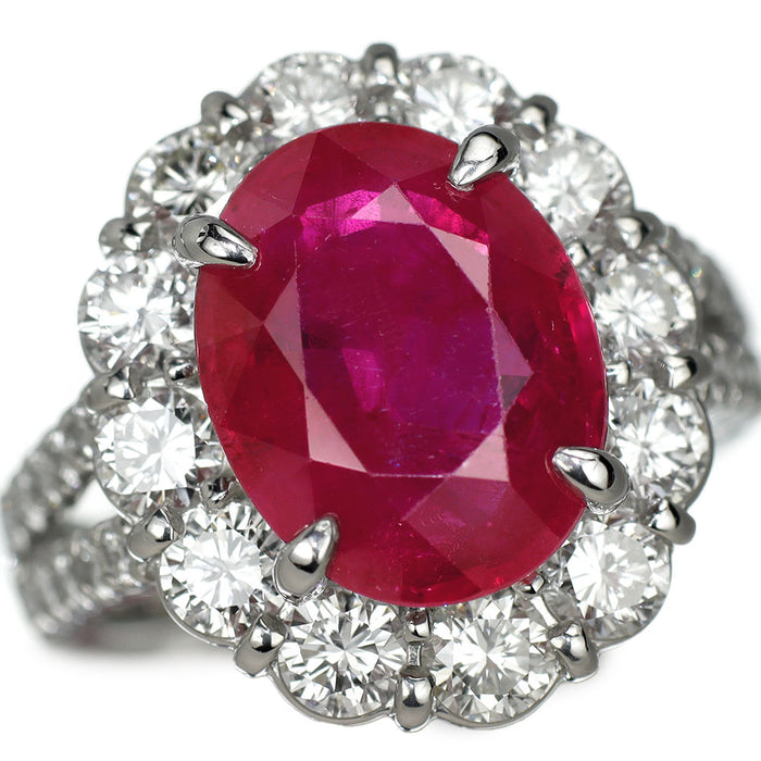 Pt900 ミャンマー産 ルビー ダイヤモンド リング 6.178ct D2.12ct