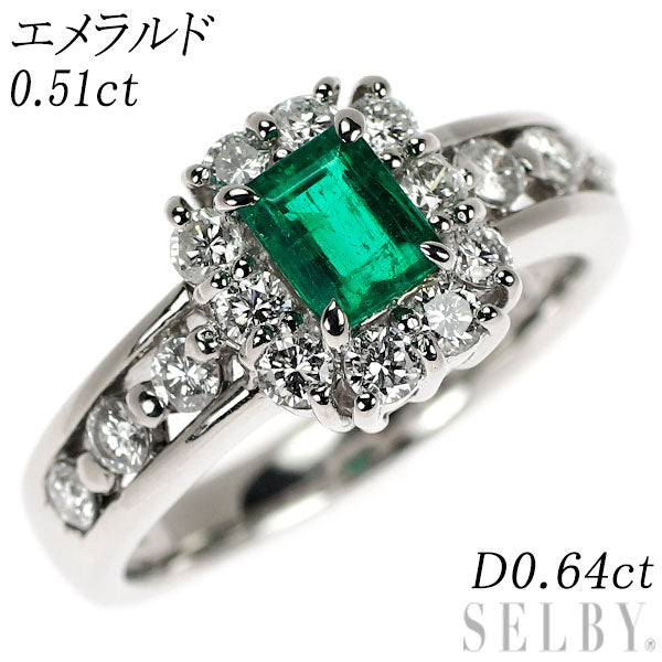 Pt900 エメラルド ダイヤモンド リング 0.51ct D.64ct