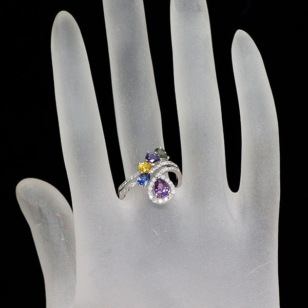 K18WG マルチカラー サファイア ダイヤモンド リング 1.68ct D0.37ct