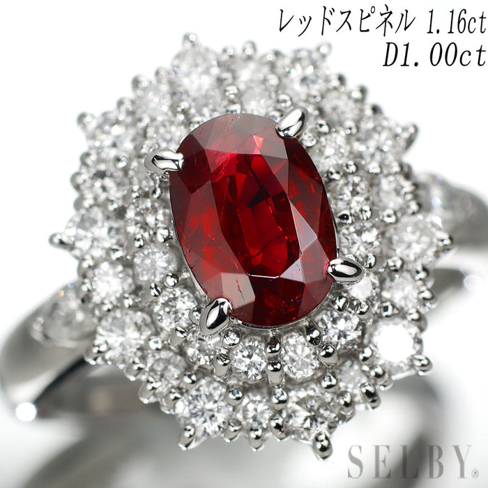 Pt850 レッドスピネル ダイヤモンド リング 1.16ct D1.00ct