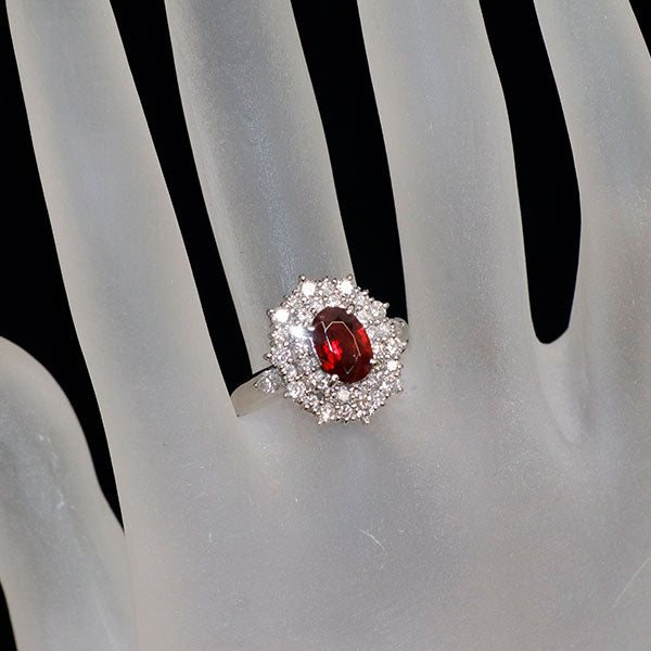 Pt850 レッドスピネル ダイヤモンド リング 1.16ct D1.00ct