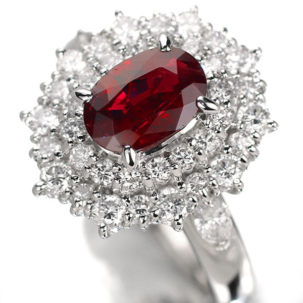 Pt850 レッドスピネル ダイヤモンド リング 1.16ct D1.00ct