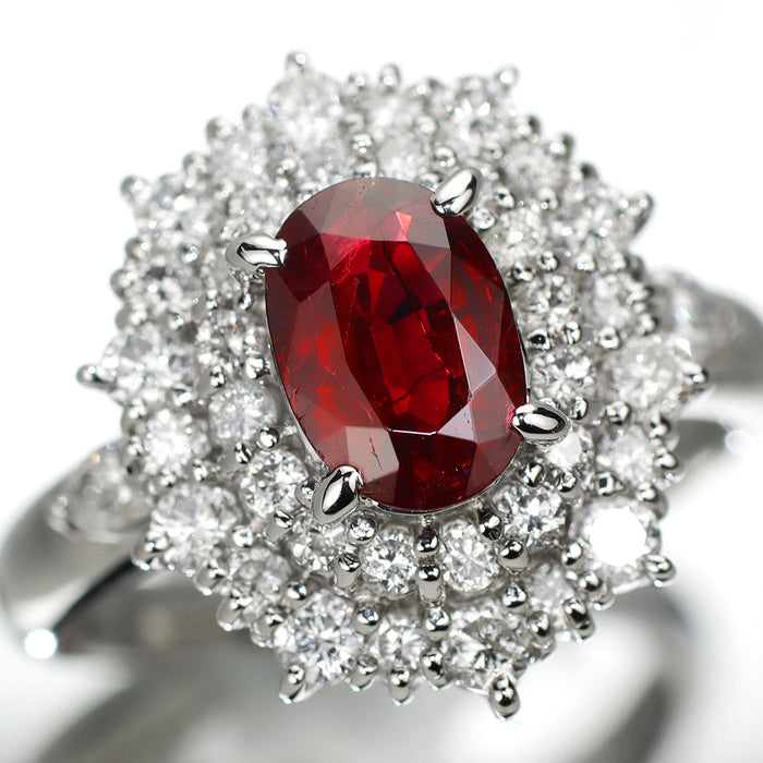 Pt850 レッドスピネル ダイヤモンド リング 1.16ct D1.00ct