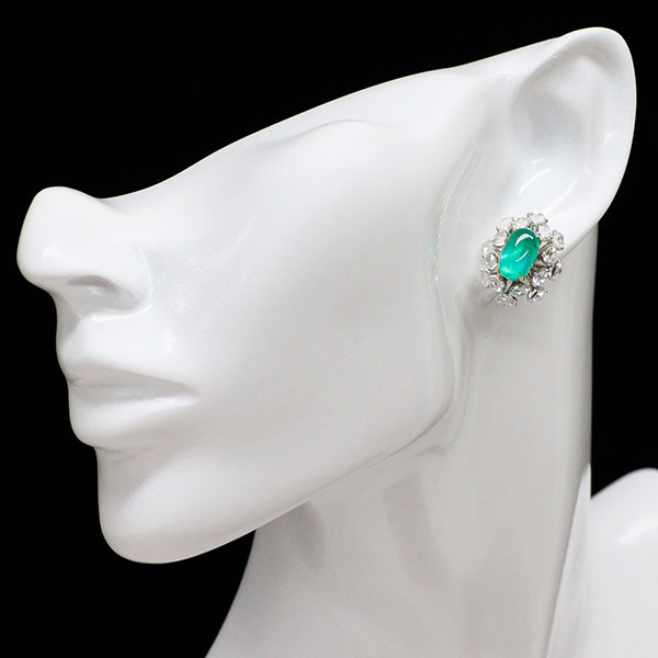 K18YG/WG コロンビア産 エメラルドキャッツアイ ダイヤモンド ピアス 4.52ct D1.46ct