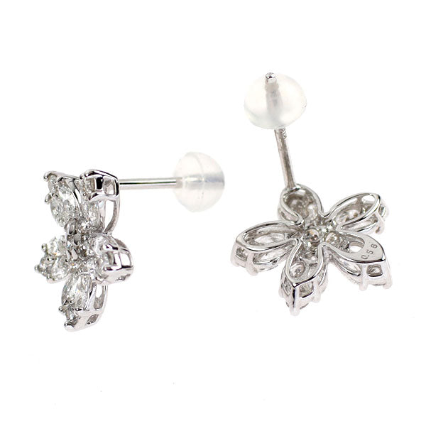 K18WG ダイヤモンド ピアス 1.12ct フラワー