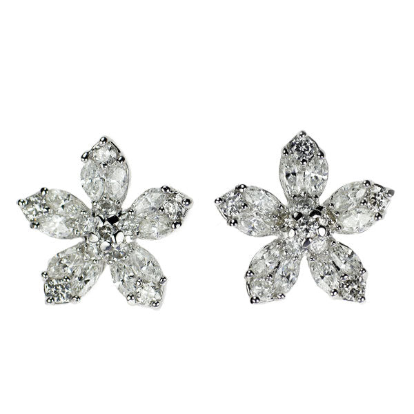 K18WG ダイヤモンド ピアス 1.12ct フラワー
