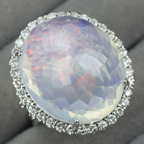 K18WG オパール ダイヤモンド リング 26.58ct D1.56ct