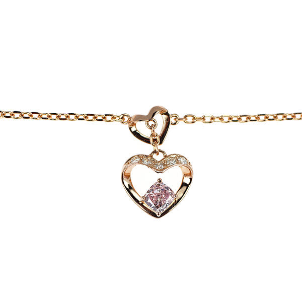 ジェムケリー K18PG プリンセスカット 天然ピンク/ カラーレス ダイヤモンド ブレスレット 0.190ct FLP SI1 D0.045ct ハート