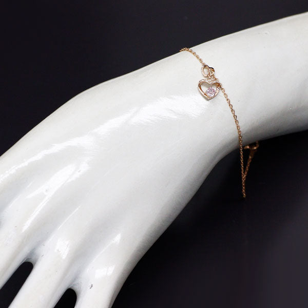 ジェムケリー K18PG プリンセスカット 天然ピンク/ カラーレス ダイヤモンド ブレスレット 0.190ct FLP SI1 D0.045ct ハート