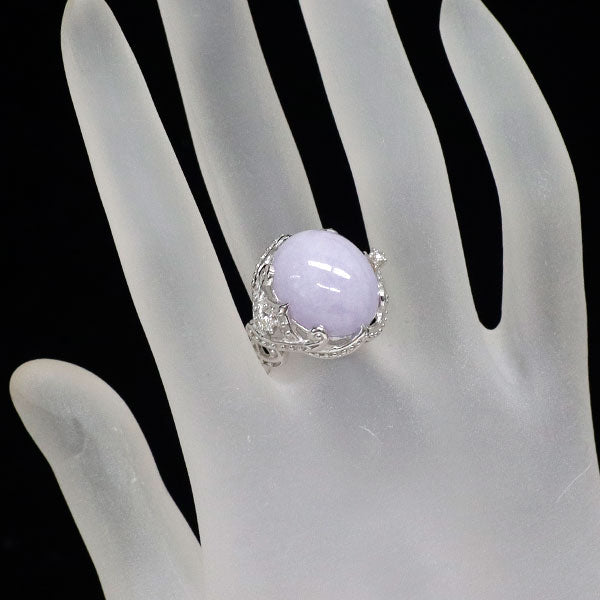 碌山 K18WG ラベンダー翡翠 ダイヤモンド リング D0.06ct