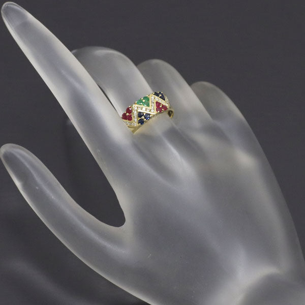 K18YG ルビー サファイア エメラルド ダイヤモンド リング 0.70ct D0