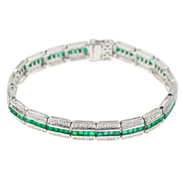 K18WG エメラルド ダイヤモンド ブレスレット 6.00ct D1.10ct
