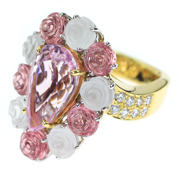 ジュエルスタジオ K18YG/WG クンツァイト クオーツ ピンクトルマリン ダイヤモンド リング 8.21 Q4.20ct T4.04ct D0.47ct フラワー