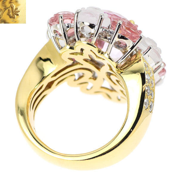 ジュエルスタジオ K18YG/WG クンツァイト クオーツ ピンクトルマリン ダイヤモンド リング 8.21 Q4.20ct T4.04ct D0.47ct フラワー