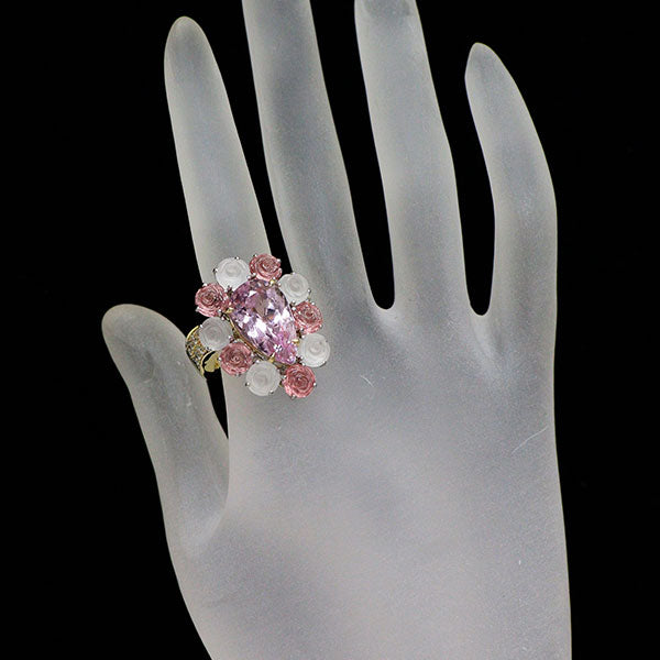 ジュエルスタジオ K18YG/WG クンツァイト クオーツ ピンクトルマリン ダイヤモンド リング 8.21 Q4.20ct T4.04ct D0.47ct フラワー