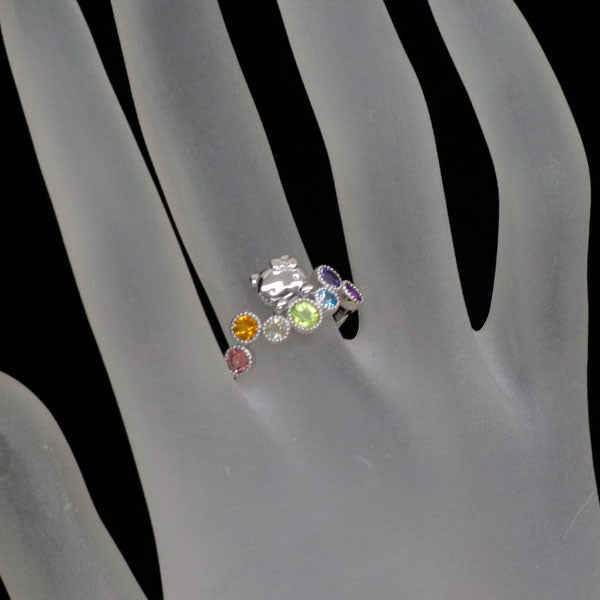 サンリオ K18WG カラーストーン ダイヤモンド リング 0.69ct 0.005ct キティちゃん アミュレット