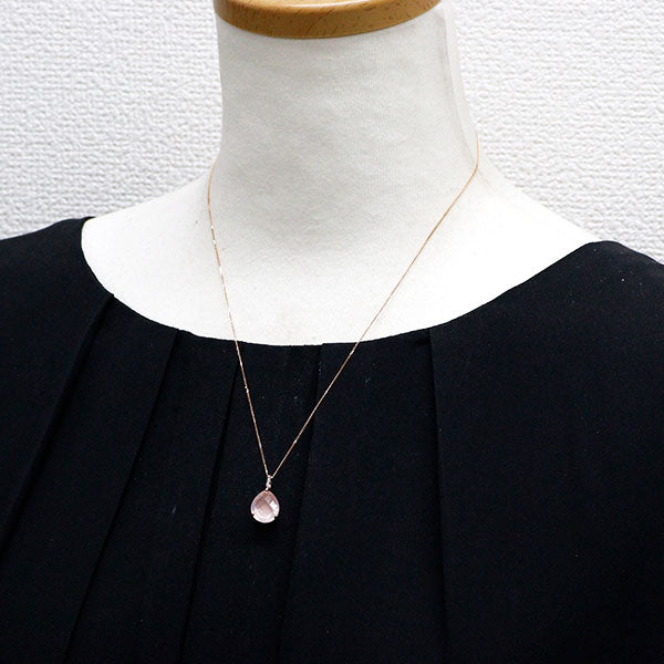 K18PG ローズクオーツ ダイヤモンド ペンダントネックレス 4.04ct D0.02ct