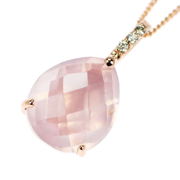 K18PG ローズクオーツ ダイヤモンド ペンダントネックレス 4.04ct D0.02ct